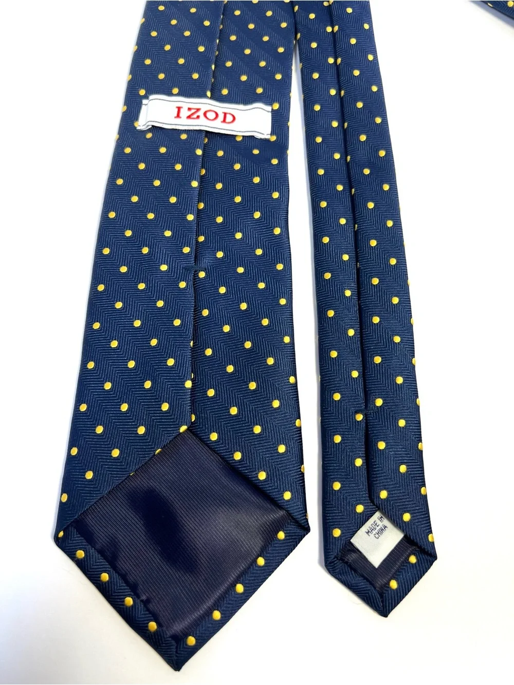 IZOD Men’s Navy Blue Yellow Polka Dot Textured Herringbone Tie Classic Length